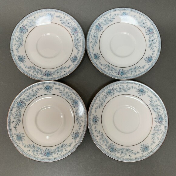Noritake Blue Hill 2482 Saucers Plates Blue White Platinum Trim Lot of 4 - Picture 1 of 8